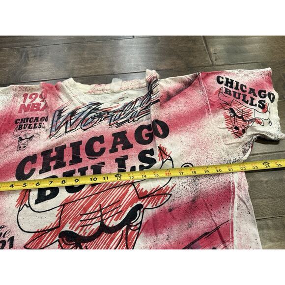 Vtg 90s Magic Johnson T’s Chicago Bulls All Over Print 1991 NBA Finals T-Shirt L - Picture 8 of 8